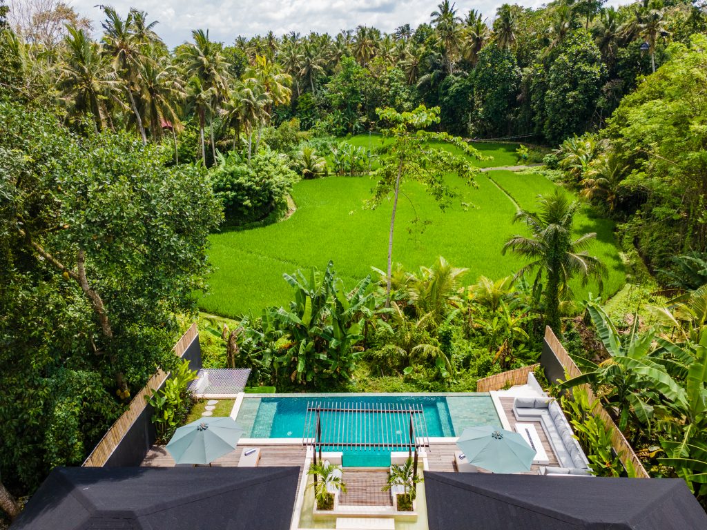 villa moderne avec piscine et vue sur les rizières à Bali investissement immobilier